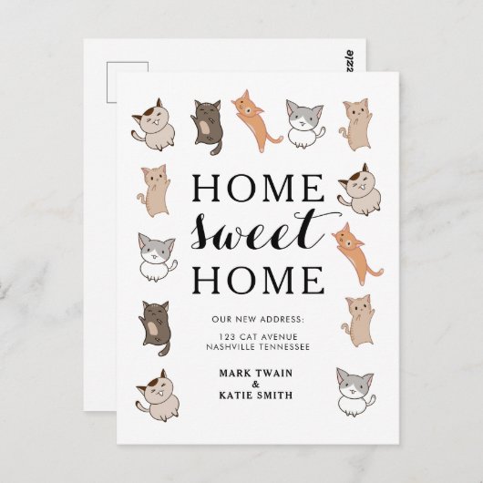Niedlich Cats Zuhause Sweet Zuhause Moving Ankündi Postkarte (Vorne/Hinten)