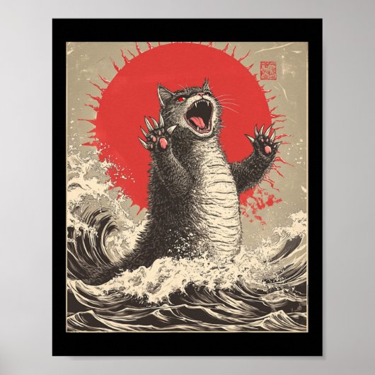 Niedlich Catzilla Cat Japanisch Art Funny Cat Poster (Vorne)