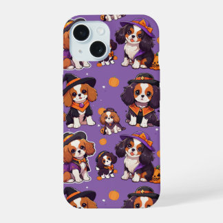 Niedlich Cavalier King Charles halloween-Muster iPhone 15 Hülle