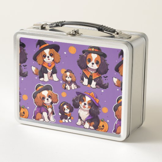 Niedlich Cavalier King Charles halloween-Muster Metall Brotdose (Vorderseite)