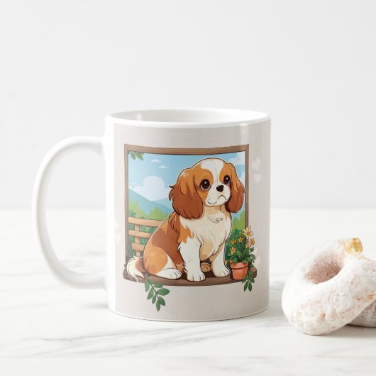 Niedlich Cavalier King Charles Pastel mit Blume Kaffeetasse (Mit Donut)