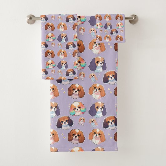 Niedlich Cavalier King Charles Pastel Pattern Badhandtuch Set (Insitu)