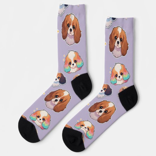 Niedlich Cavalier King Charles Pastel Pattern Socken (Linkes Detail)