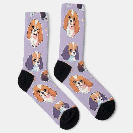 Niedlich Cavalier King Charles Pastel Pattern Socken (Rechts)