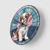 Niedlich Cavalier King Charles Pastel Stettel Glas Runde Wanduhr (Winkel)