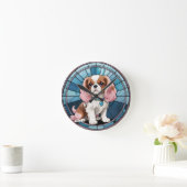 Niedlich Cavalier King Charles Pastel Stettel Glas Runde Wanduhr (Zuhause)