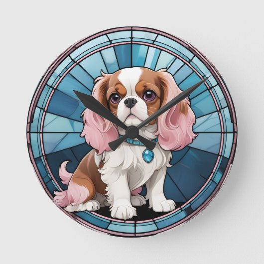 Niedlich Cavalier King Charles Pastel Stettel Glas Runde Wanduhr (Vorderseite)