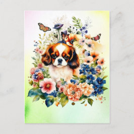 Niedlich Cavalier King Charles Puppy in Blume Postkarte