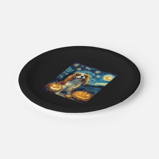 Niedlich Cavalier King Charles Spaniel Dog Hallowe Pappteller (Schrägansicht)