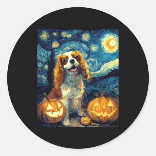 Niedlich Cavalier King Charles Spaniel Dog Hallowe Runder Aufkleber (Vorderseite)