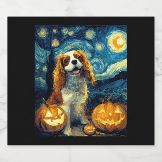 Niedlich Cavalier King Charles Spaniel Dog Hallowe Schaumweinetikett (Einzelnes Label)