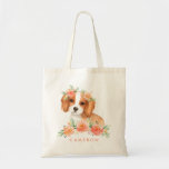 Niedlich Cavalier King Charles Spaniel Orange Blum Tragetasche<br><div class="desc">Eine bezaubernde Leinwand tote Tasche mit Illustrationen von einem Aquarell Cavalier König Charles Spaniel und Pfirsichfarben Blume. Personalisieren Sie Ihre eigenen Texte. Diese Hundeschlittentasche ist das perfekte Geschenk für Hundefreunde und Cavalier King Charles Spaniel Besitzer.</div>