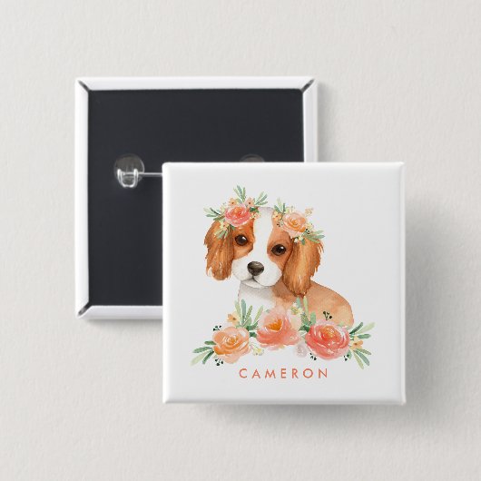 Niedlich Cavalier King Charles Spaniel Orange Flor Button (Vorne & Hinten)