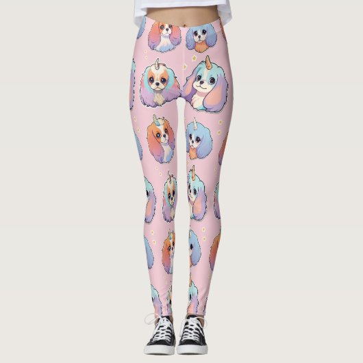 Niedlich Cavalier King Charles Unicorn Pastel Patt Leggings (Vorderseite)