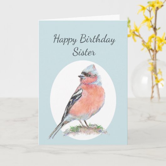 Niedlich Chaffinch Watercolor Birthday Sister Karte (Gelbe Blume)