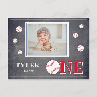 Niedlich Chalkboard Baseball Foto 1. Geburtstag Einladungspostkarte