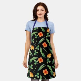 Niedlich & charmante Orange Floral Kitcha Schwarze Schürze