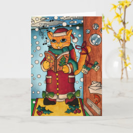 Niedlich Charming Christmas Carol Singer Cat Karte