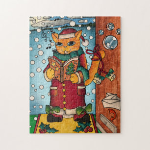 Niedlich Charming Christmas Carol Singer Cat Puzzle