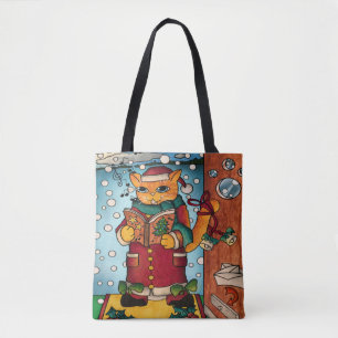 Niedlich Charming Christmas Carol Singer Cat Tasche