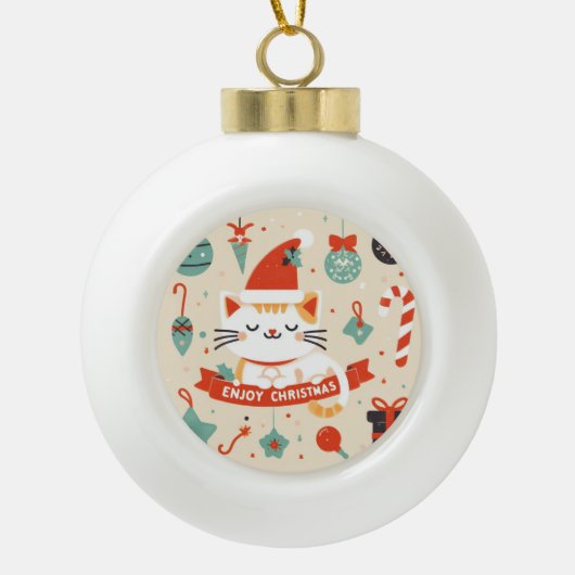 Niedlich Chat Genießen Sie die Weihnachtszeit Keramik Kugel-Ornament (Vorderseite)