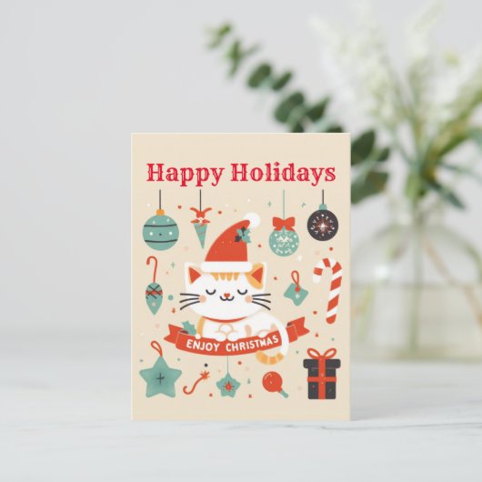 Niedlich Chat Genießen Sie die Weihnachtszeit Postkarte (Stehend Vorderseite)