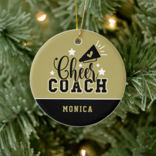 Niedlich Cheercoach Personalisiert Gold und Black Keramik Ornament