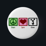 Niedlich Cheerleader Button<br><div class="desc">Frieden Liebe und Cheerleader. Niedlicher springender Cheerleader, der Pom Poms hält.</div>