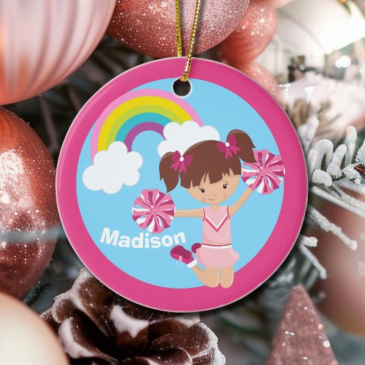 Niedlich Cheerleader Monogram Pink Kids Weihnachte Keramik Ornament