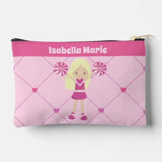 Niedlich Cheerleader Pink Hearts Blonde Girl Custo Zubehörtasche (Rückseite)
