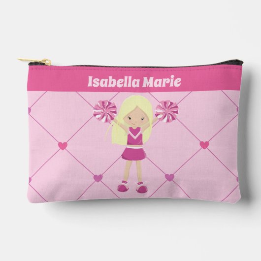 Niedlich Cheerleader Pink Hearts Blonde Girl Custo Zubehörtasche (Vorderseite)