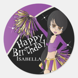 Niedlich Cheerleader Pom Pom Girls   LILA Runder Aufkleber