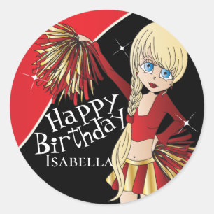 Niedlich Cheerleader Pom Pom Girls   Rot Runder Aufkleber