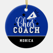 Niedlich Cheertrainer Personalisiert Blau und Schw Keramik Ornament (Vorne)
