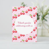 Niedlich Cherry 1. Geburtstag Party Dankeskarte (Stehend Vorderseite)