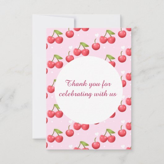 Niedlich Cherry 1. Geburtstag Party Dankeskarte (Rückseite)