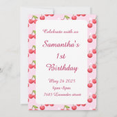 Niedlich Cherry 1. Geburtstag Party Einladung (Rückseite)