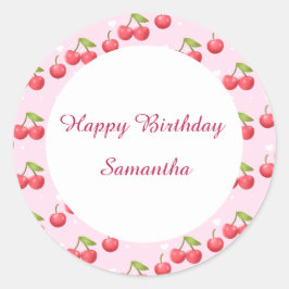 Niedlich Cherry 1. Geburtstag Party Runder Aufkleber