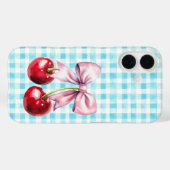 Niedlich Cherry Coquette Bow Blue Gingham Case-Mate iPhone Hülle (Rückseite (Horizontal))