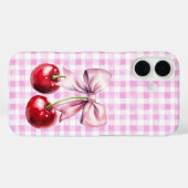 Niedlich Cherry Coquette Bow Pink Gingham Case-Mate iPhone Hülle (Rückseite (Horizontal))