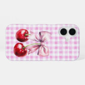 Niedlich Cherry Coquette Bow Pink Gingham iPhone 16 Hülle (Rückseite (Horizontal))