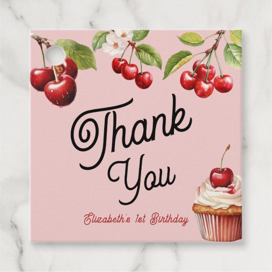 Niedlich Cherry First Girly Birthday Pink Geschenkanhänger (Vorderseite)