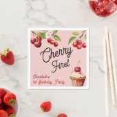 Niedlich Cherry First Girly Birthday Pink Serviette (Beispiel)