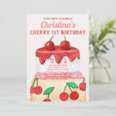 Niedlich Cherry First Sweet One Birthday Einladung (Stehend Vorderseite)