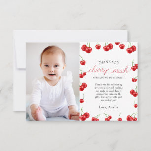 Niedlich Cherry Girl Berry Erster Geburtstag Foto Dankeskarte
