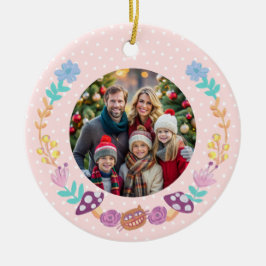 Niedlich Cheshire Cat Floral Wreath Pink Weihnacht Keramik Ornament