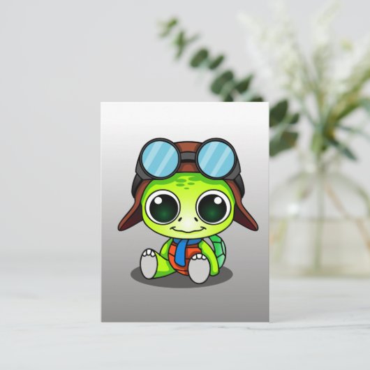 Niedlich Chibi Aviator Turtle Postkarte (Stehend Vorderseite)