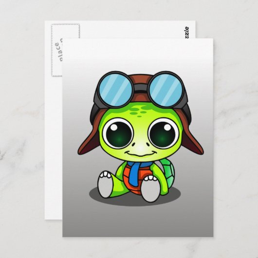 Niedlich Chibi Aviator Turtle Postkarte (Vorne/Hinten)