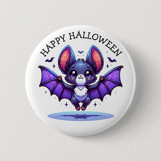 Niedlich Chibi Cartoon Bat Halloween Button (Vorderseite)