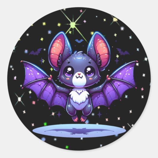 Niedlich Chibi Cartoon Bat Halloween Runder Aufkleber (Vorderseite)
